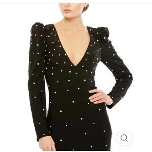 NWT IEENA FOR MAC DUGGAL RHINESTONE ENCRUSTED LONG SLEEVE V NECK GOWN SIZE 10